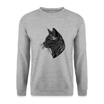 Little Cat in Nature Web Lines Tattoo Style - Unisex Sweatshirt - salt & pepper - Front - Alina (178cm) & Michal (187cm)