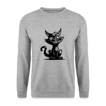 Freche Haustier Katze grinsender Kater Hauskatze - Unisex Pullover - Weißgrau meliert - Vorne - Alina (178cm) & Michal (187cm)