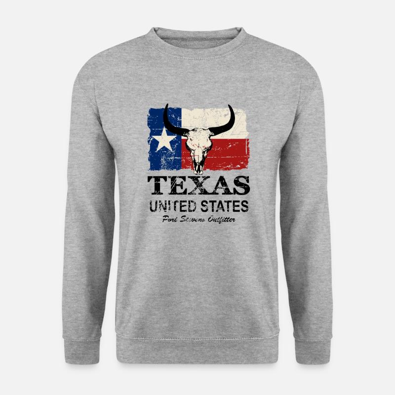 Texas Bull Flag - Vintage Look - Unisex Pullover - Weißgrau meliert