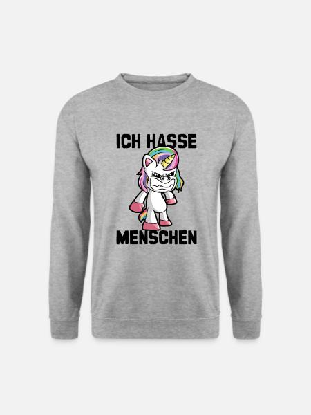 Ich Hasse Menschen Wütendes Einhorn Geschenk - Unisex Pullover - Weißgrau meliert