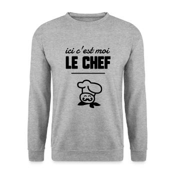 Ici c’est moi le chef - Sweat-shirt Unisexe - gris chiné - Devant - Alina (178cm) & Michal (187cm)