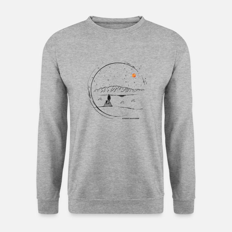 Mondschein Attersee Mann mit Hund - Unisex Pullover - Weißgrau meliert