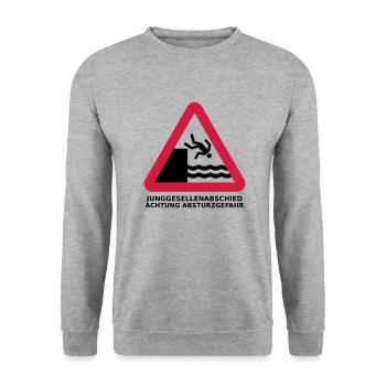 Junggesellenabschied - Absturzgefahr durch Alkohol - Unisex Pullover - Weißgrau meliert - Vorne - Alina (178cm) & Michal (187cm)