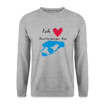 Ich liebe den Senftenberger See - Unisex Pullover - Weißgrau meliert - Vorne - Alina (178cm) & Michal (187cm)