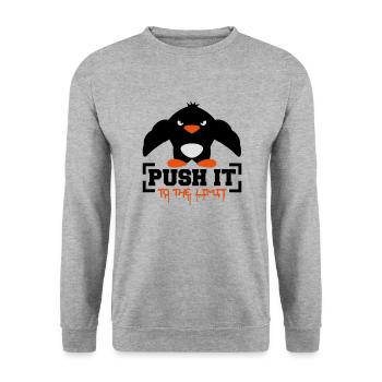 Push It To The Limit Lustiger Muskulöser Pinguin - Unisex Pullover - Weißgrau meliert - Vorne - Alina (178cm) & Michal (187cm)