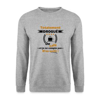 Totalement drogué de café t-shirt homme cadeau - Sweat-shirt Unisexe - gris chiné - Devant - Alina (178cm) & Michal (187cm)