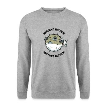 Abstand halten! Kugelfische Fugu Coronavirus - Unisex Pullover - Weißgrau meliert - Vorne - Alina (178cm) & Michal (187cm)