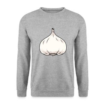 Knoblauch Knobi Halloween Küche kochen - Unisex Pullover - Weißgrau meliert - Vorne - Alina (178cm) & Michal (187cm)