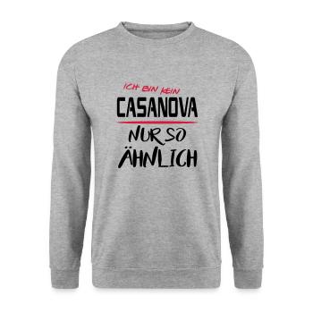 Männer Sprüche Angeber Casanova - Unisex Pullover - Weißgrau meliert - Vorne - Alina (178cm) & Michal (187cm)
