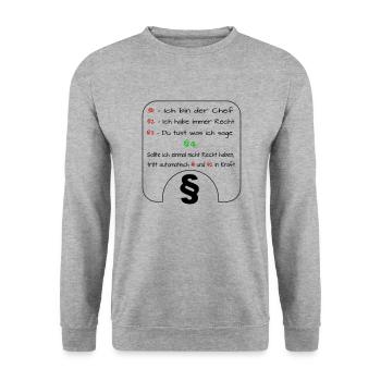 Ich bin der Chef Regeln - Unisex Pullover - Weißgrau meliert - Vorne - Alina (178cm) & Michal (187cm)