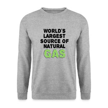 Weltweit größte Quelle für Gas Lustiger Spruch - Unisex Pullover - Weißgrau meliert - Vorne - Alina (178cm) & Michal (187cm)