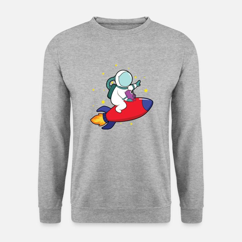 Astronaut auf Rakete - Unisex Pullover - Weißgrau meliert