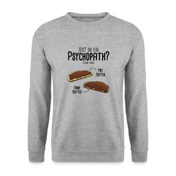 Schokocreme mit Butter oder ohne - Psychotest - Unisex Pullover - Weißgrau meliert - Vorne - Alina (178cm) & Michal (187cm)