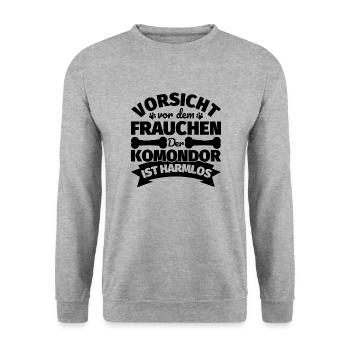 Komondor Frauchen lustig Geschenk - Unisex Pullover - Weißgrau meliert - Vorne - Alina (178cm) & Michal (187cm)
