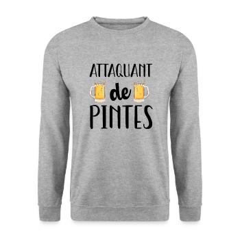 Attaquant de pintes cadeau humour bière football - Sweat-shirt Unisexe - gris chiné - Devant - Alina (178cm) & Michal (187cm)