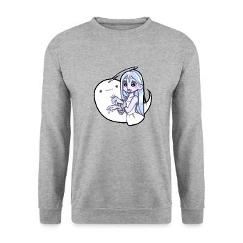 Geist Anime Mädchen - Unisex Pullover - Weißgrau meliert - Vorne - Alina (178cm) & Michal (187cm)