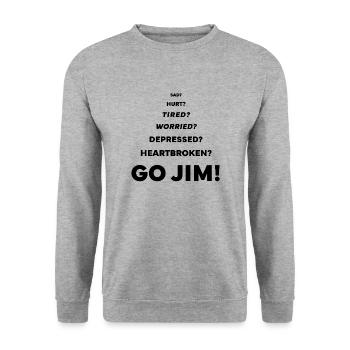 Jim Gym Fitness Geschenk Motivation Geschenkide!? - Unisex Pullover - Weißgrau meliert - Vorne - Alina (178cm) & Michal (187cm)