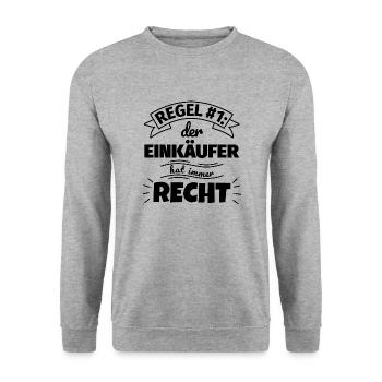 Einkäufer Geschenke – Hat immer Recht - Unisex Pullover - Weißgrau meliert - Vorne - Alina (178cm) & Michal (187cm)