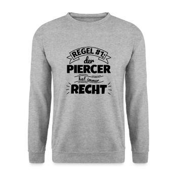 Piercer Geschenke – Hat immer Recht - Unisex Pullover - Weißgrau meliert - Vorne - Alina (178cm) & Michal (187cm)