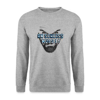 An scheiss muas i bayrisch dialekt - Unisex Pullover - Weißgrau meliert - Vorne - Alina (178cm) & Michal (187cm)