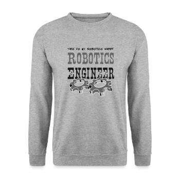 Ironisches Sprichwort „Robotik“ - Unisex Pullover - Weißgrau meliert - Vorne - Alina (178cm) & Michal (187cm)