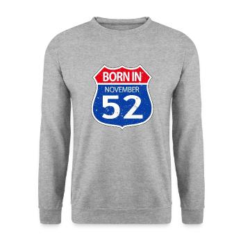Born in November 1952 - Unisex Sweatshirt - salt & pepper - Front - Alina (178cm) & Michal (187cm)