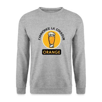 annonce couleur orange biere binouse mousse chope - Sweat-shirt Unisexe - gris chiné - Devant - Alina (178cm) & Michal (187cm)