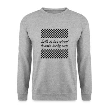 Life is too short to drive boring cars - Sweat-shirt Unisexe - gris chiné - Devant - Alina (178cm) & Michal (187cm)