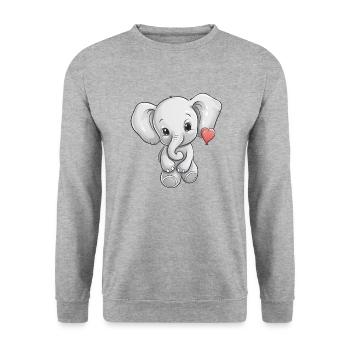 Elefant mit Herz - Unisex Pullover - Weißgrau meliert - Vorne - Alina (178cm) & Michal (187cm)