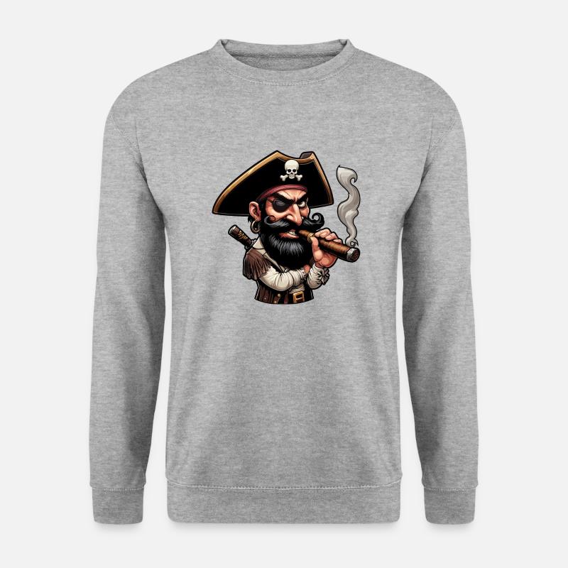 Zigarren-Smoking-Pirat - Unisex Pullover - Weißgrau meliert