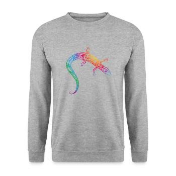 Bunte Eidechse - Unisex Pullover - Weißgrau meliert - Vorne - Alina (178cm) & Michal (187cm)