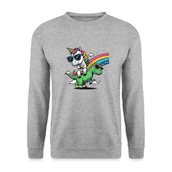 Unicorn riding on a T-Rex - Unisex Sweatshirt - salt & pepper - Front - Alina (178cm) & Michal (187cm)