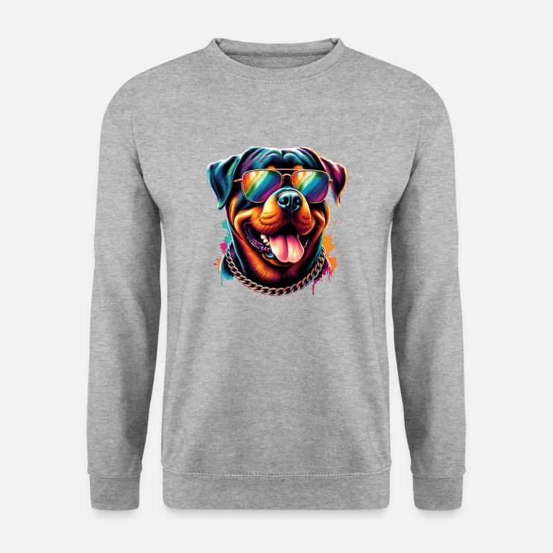 Niedlicher Rottweiler mit Sonnenbrille - Unisex Pullover - Weißgrau meliert
