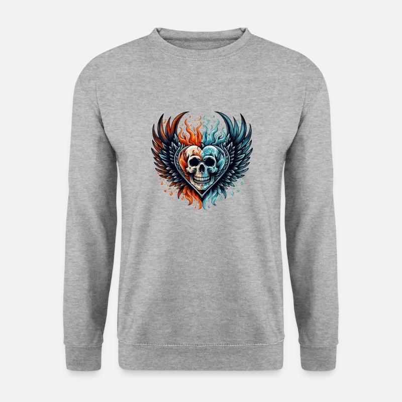 Herz Totenkopf - Unisex Pullover - Weißgrau meliert