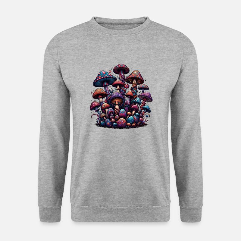 Psychedelic Mushroom Magic - Unisex Pullover - Weißgrau meliert