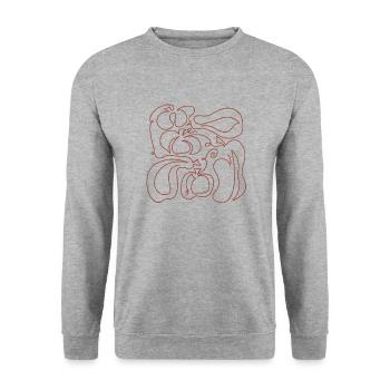 Kürbis Pumpkin Line art rot - Unisex Pullover - Weißgrau meliert - Vorne - Alina (178cm) & Michal (187cm)