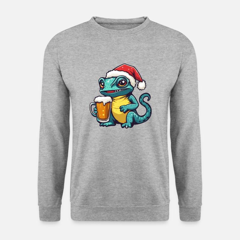 Chameleon Weihnachten Bier - Unisex Pullover - Weißgrau meliert