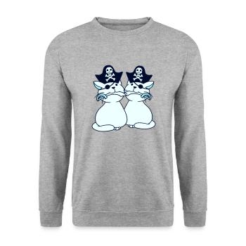 2 Pirate Cats Sabre Buccaneer Eye Patch Team - Unisex Sweatshirt - salt & pepper - Front - Alina (178cm) & Michal (187cm)