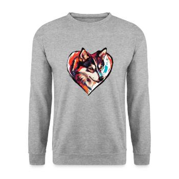 Husky Chien Cœur Chien Amour - Sweat-shirt Unisexe - gris chiné - Devant - Alina (178cm) & Michal (187cm)