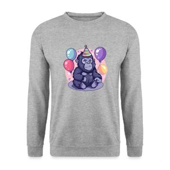 Bande dessinée d’anniversaire de gorille - Sweat-shirt Unisexe - gris chiné - Devant - Alina (178cm) & Michal (187cm)
