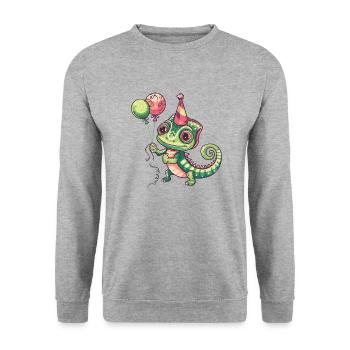 Chameleon Birthday Comic Cute - Unisex Sweatshirt - salt & pepper - Front - Alina (178cm) & Michal (187cm)