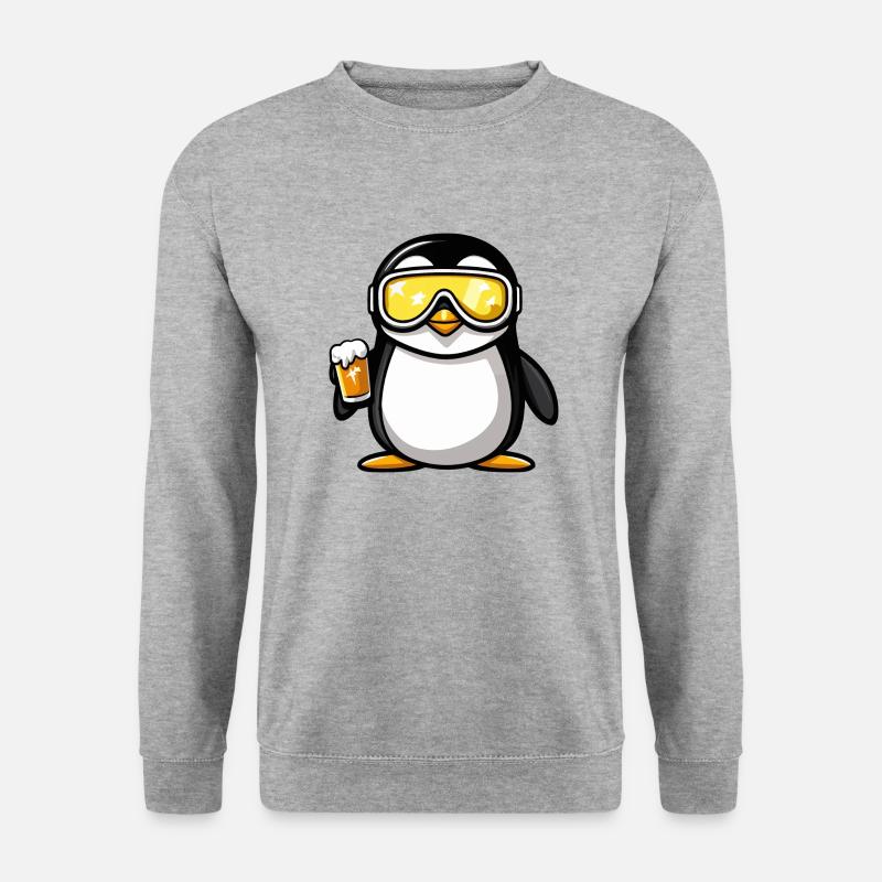 Pinguin Ski Bier - Unisex Pullover - Weißgrau meliert