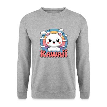 Kawaii Anime – Süßes Manga Design für Otakus Teddy - Unisex Pullover - Weißgrau meliert - Vorne - Alina (178cm) & Michal (187cm)