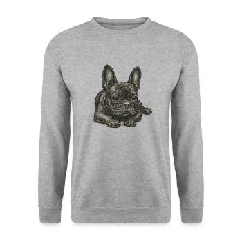 "Kleiner Träumer" - Welpe Französische Bulldogge - Unisex Pullover - Weißgrau meliert - Vorne - Alina (178cm) & Michal (187cm)