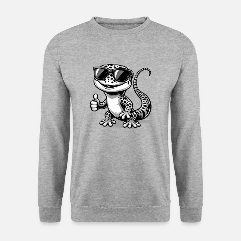 Gecko mit Sonnenbrille - Unisex Pullover - Weißgrau meliert