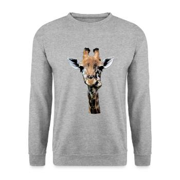 witzige Giraffe, die gerade kaut - Unisex Pullover - Weißgrau meliert - Vorne - Alina (178cm) & Michal (187cm)