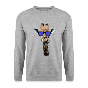 coole Giraffe mit Sonnenbrille, witziges Geschenk - Unisex Pullover - Weißgrau meliert - Vorne - Alina (178cm) & Michal (187cm)