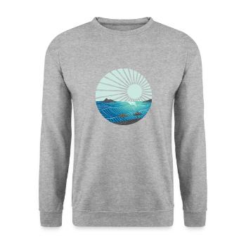 Sonnenuntergang am Meer - Unisex Pullover - Weißgrau meliert - Vorne - Alina (178cm) & Michal (187cm)