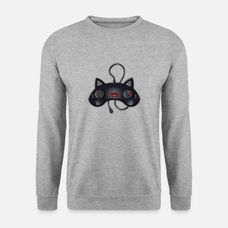 Katzen-Joystick - Unisex Pullover - Weißgrau meliert