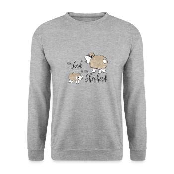 Conception chrétienne Le Seigneur est mon berger - Sweat-shirt Unisexe - gris chiné - Devant - Alina (178cm) & Michal (187cm)